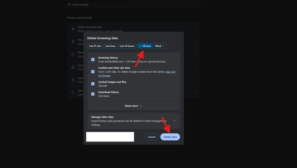Clear browser cache to fix VPN not working on Netflix